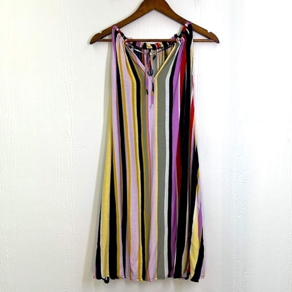 Loft - Striped Colorful Halter Sleeveless Pocket Swing Dress Size Medium - Picture 8 of 11